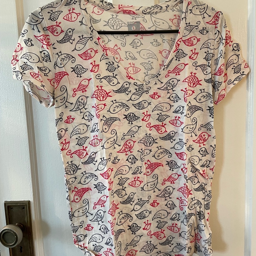 Bird Print V-Neck Top